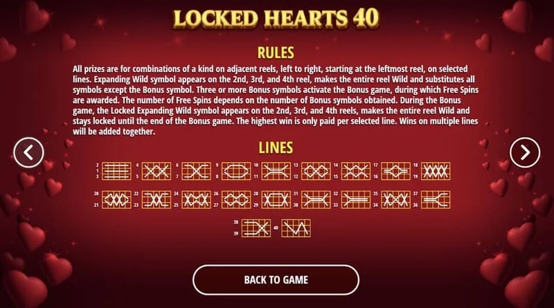 Locked Hearts 40 – Gewinnlinien auf den Walzen
